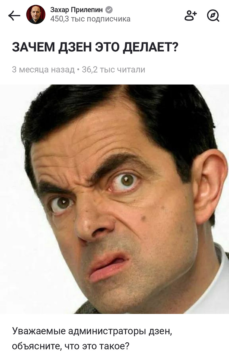 Жалоба на работу Дзен от Прилепина