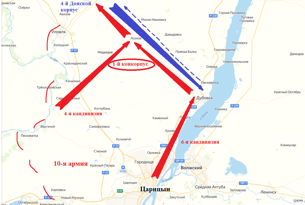 Объединение 4-и 6-й кавдивизий в 1-й конный корпус. Схема автора