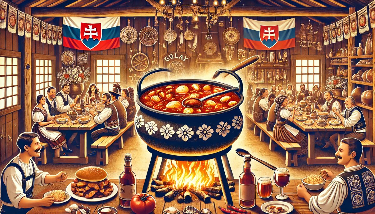 Традиционный гуляш на словацком застолье (сгенерировано DALL-E)