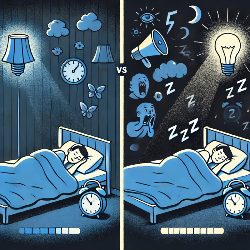 Иллюстрация, сравнивающая влияние условий сна