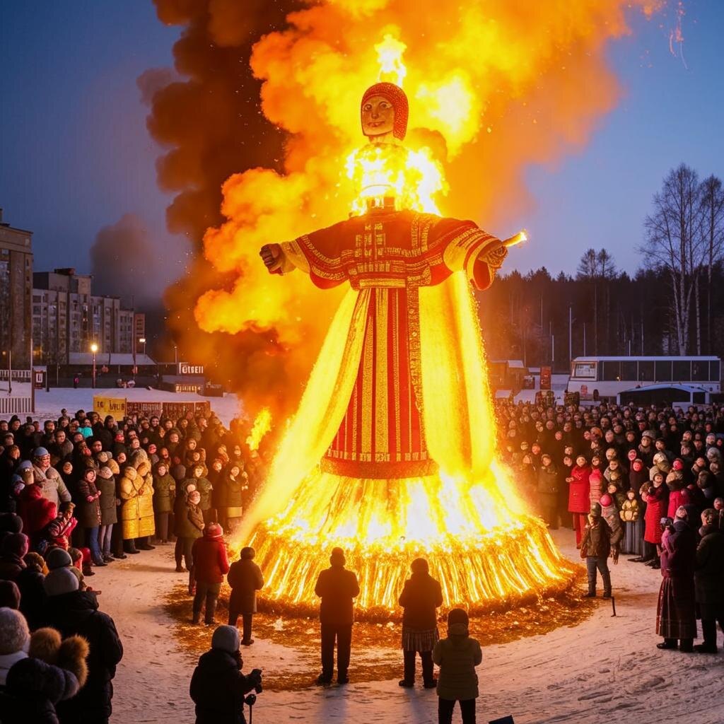 Сжигание чучела Масленицы.