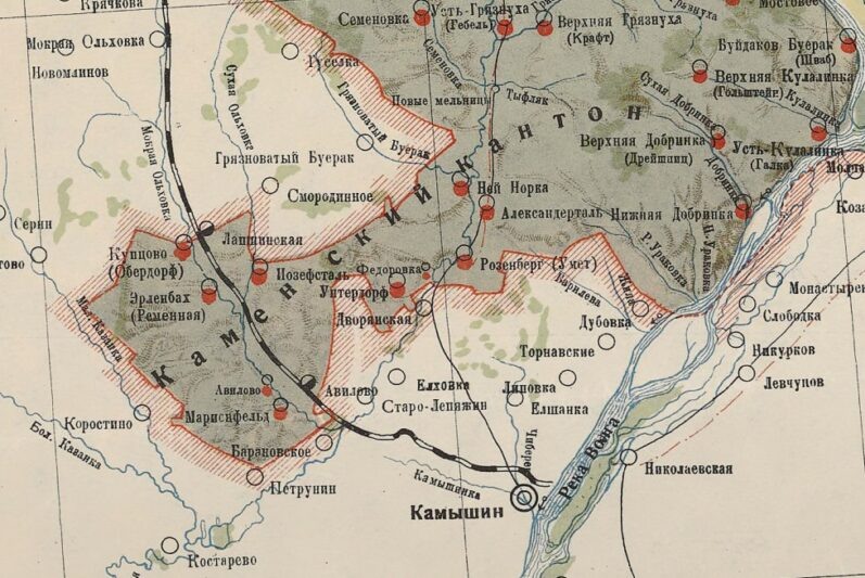    Каменский кантон АССП Немцев Поволжья на карте 1930-х годов
