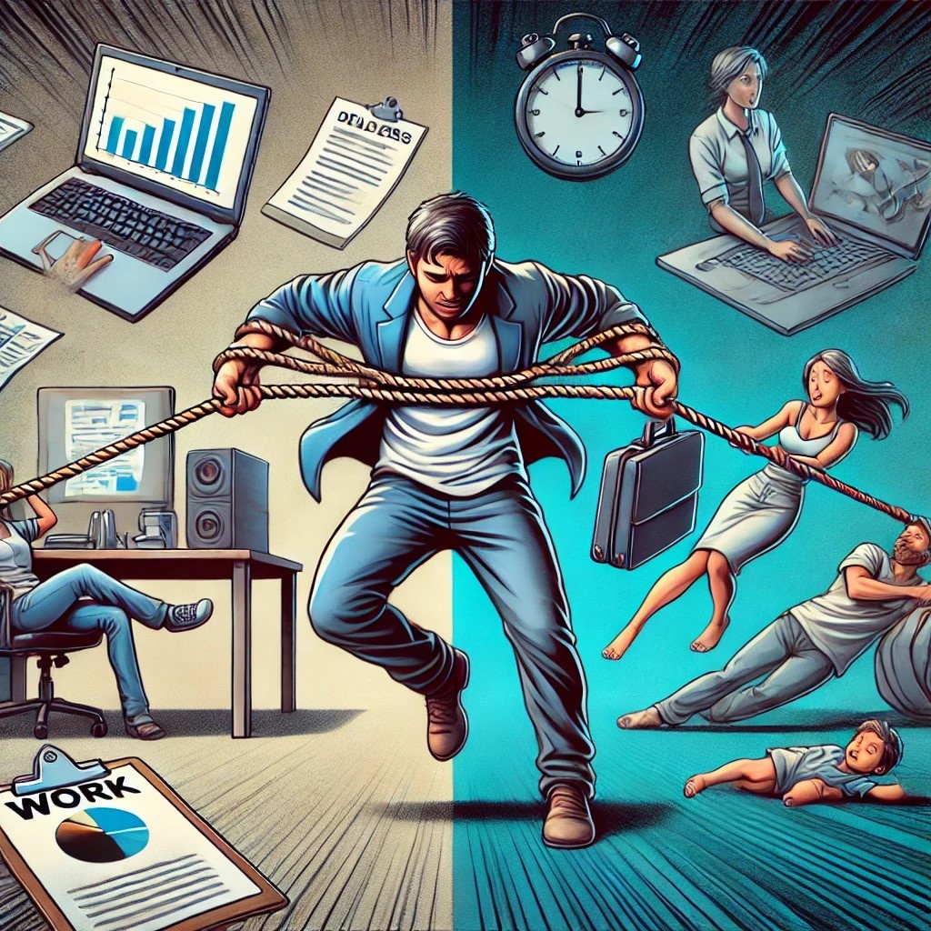 Человек, который разрывается между работой и личной жизнью. ⏳⚖