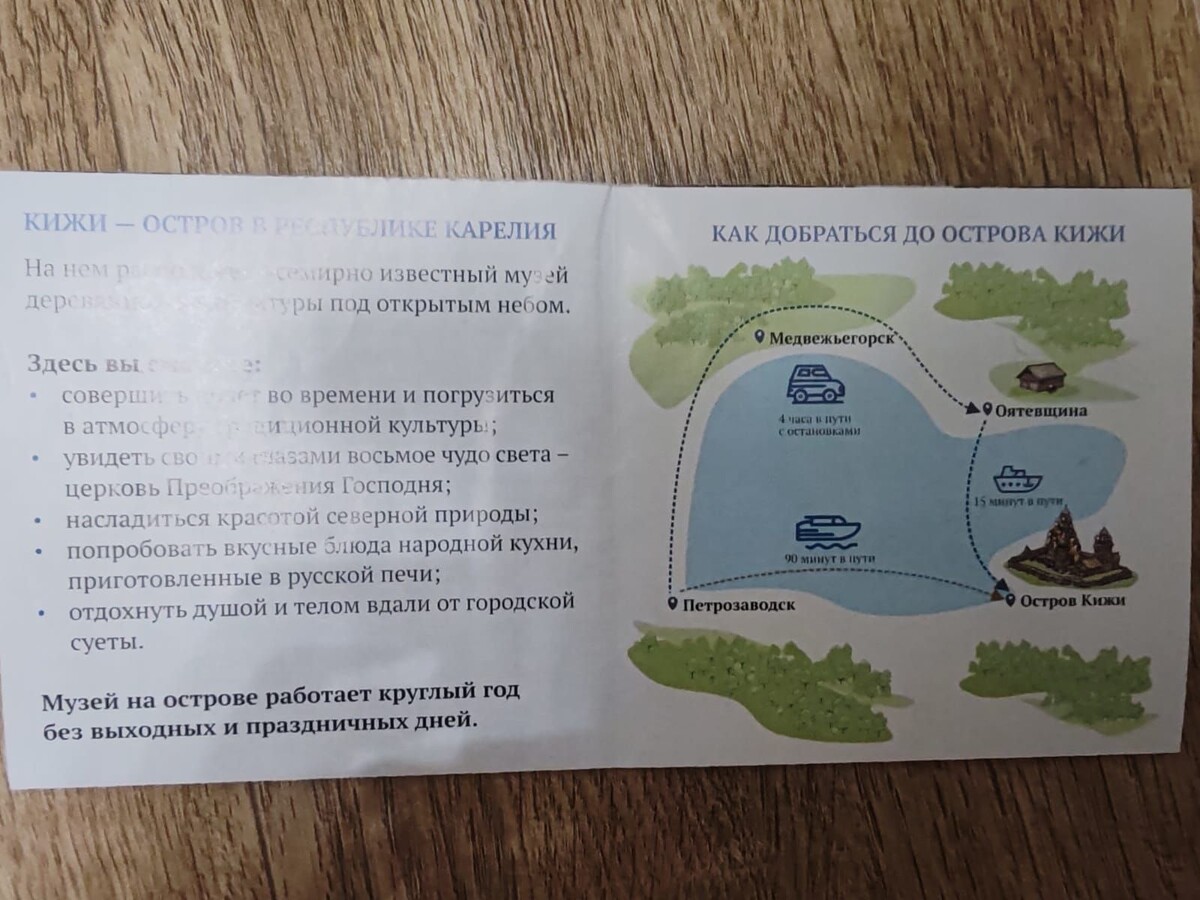 Схема маршрута до острова Кижи