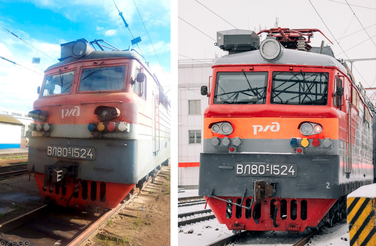 Электровоз ВЛ80С до и после комплексной реновации, выполненной «ЛокоТех-Сервис». Источник: ЛокоТех