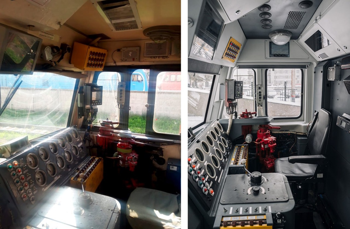 Кабина электровоза ВЛ80С до и после комплексной реновации, выполненной «ЛокоТех-Сервис». Источник: ЛокоТех