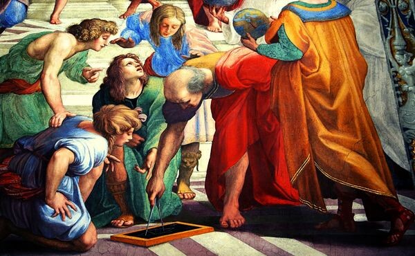 Пифагор с учениками.  Изображение взято из открытых источников.