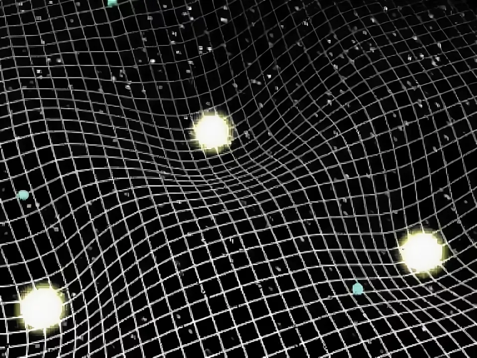 Рисунок 2. Искривление 3D-пространства вблизи массивных тел (допустим, галактик и скоплений галактик).