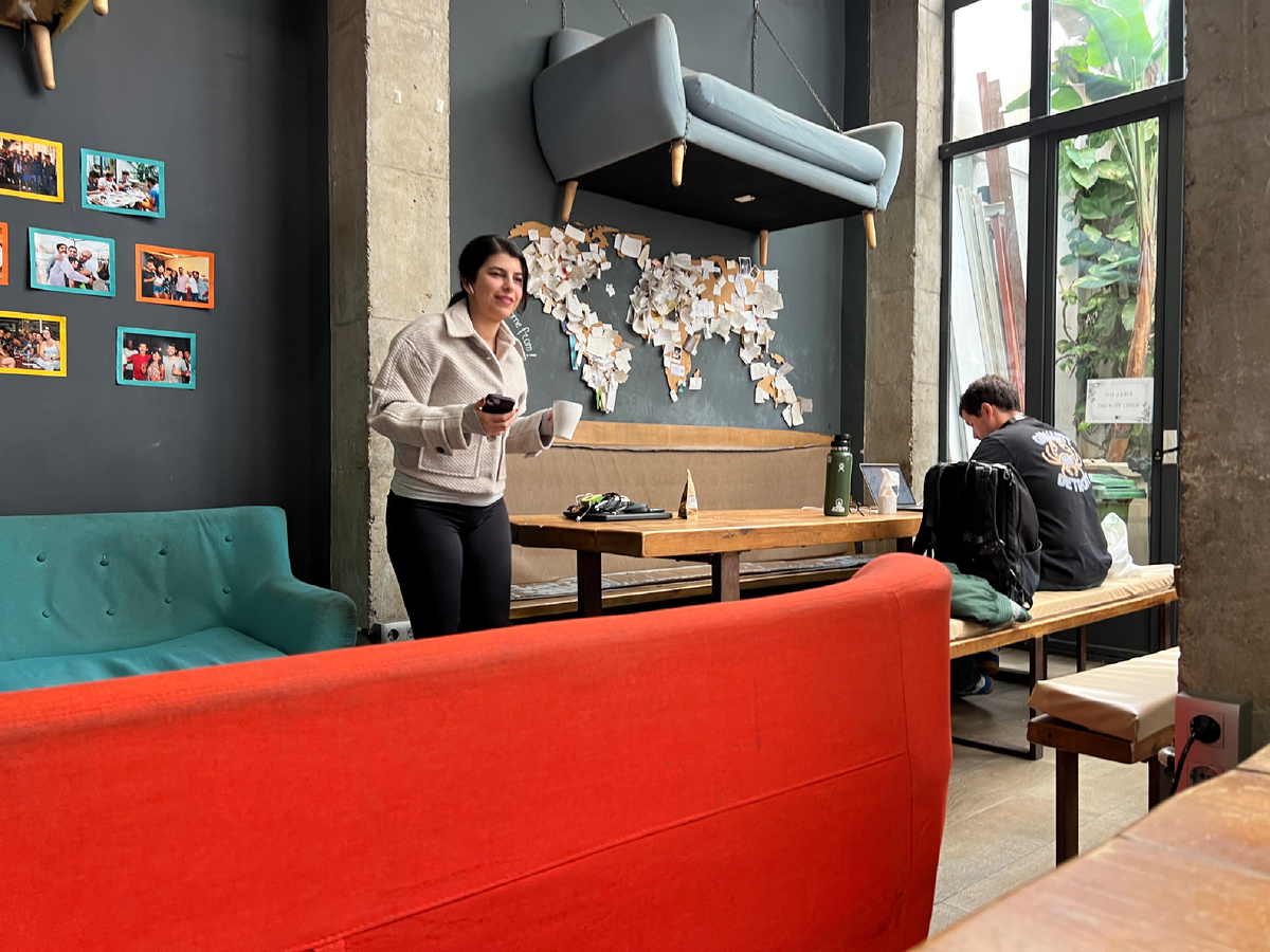 Common area in a hostel. Seville, Spain. Photo by the author