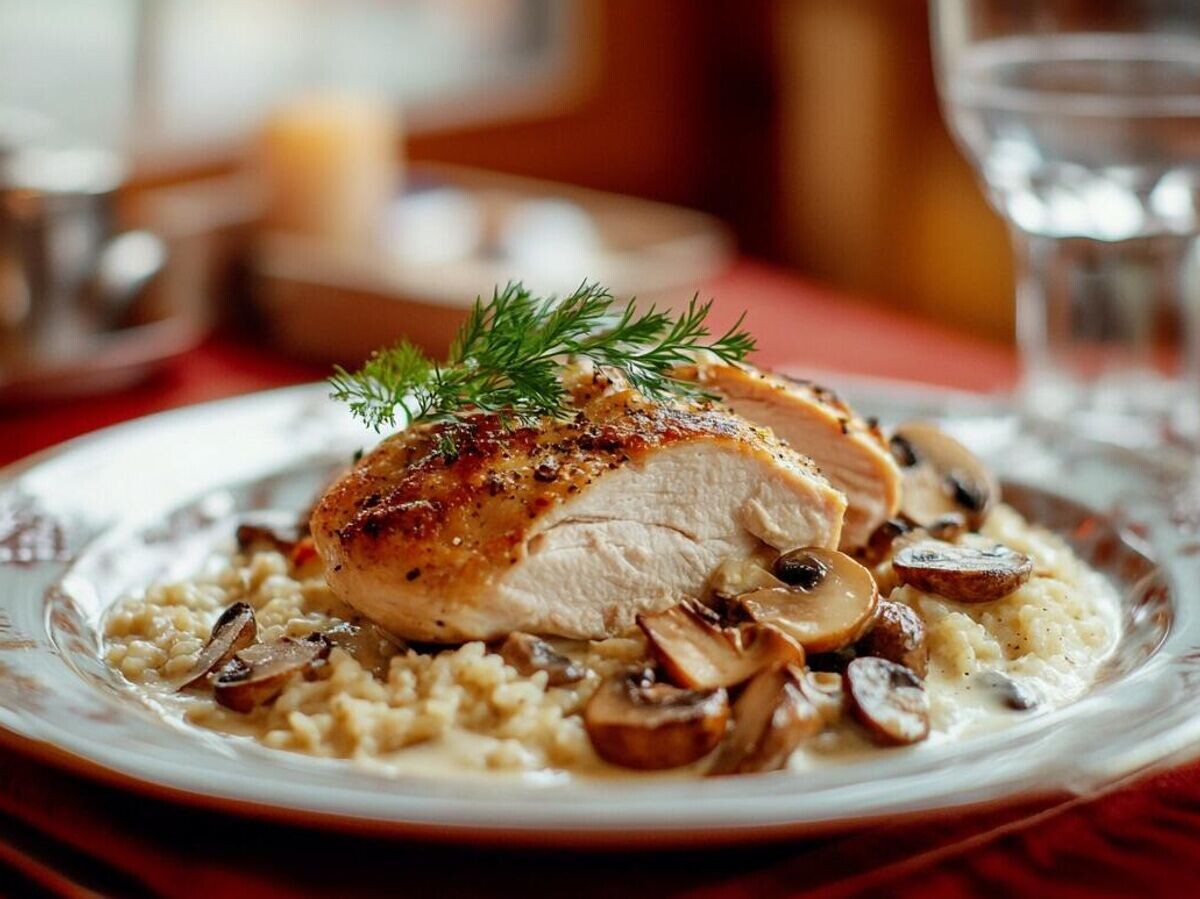    Индейка с грибами в сливочном соусе с булгуром© РИА Новости / Сгенерировано искусственным интеллектом