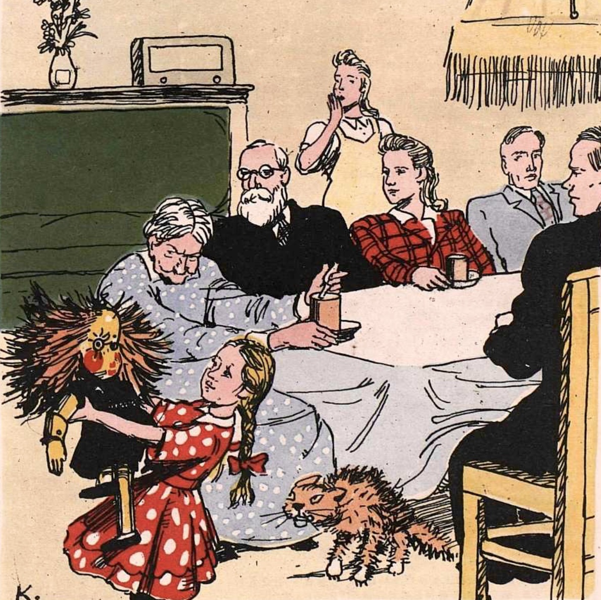 «Крокодил» 1949 № 21, рис. А. Каневского, подпись: «В семье не без урода», комментарий: «В продажу поступает много уродливых кукол»