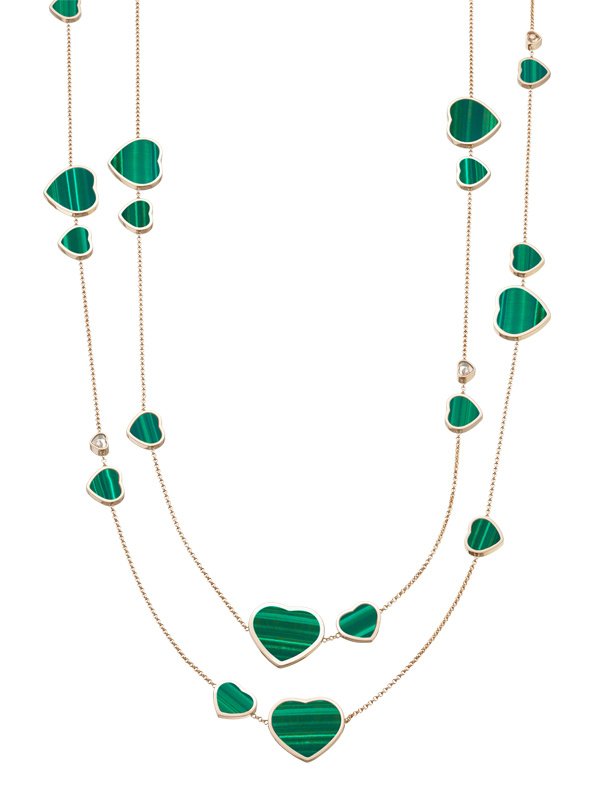 Колье Chopard Happy Hearts из розового золота с бриллиантами и малахитом