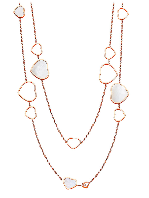 Колье Chopard Happy Hearts из розового золота с бриллиантами и перламутром