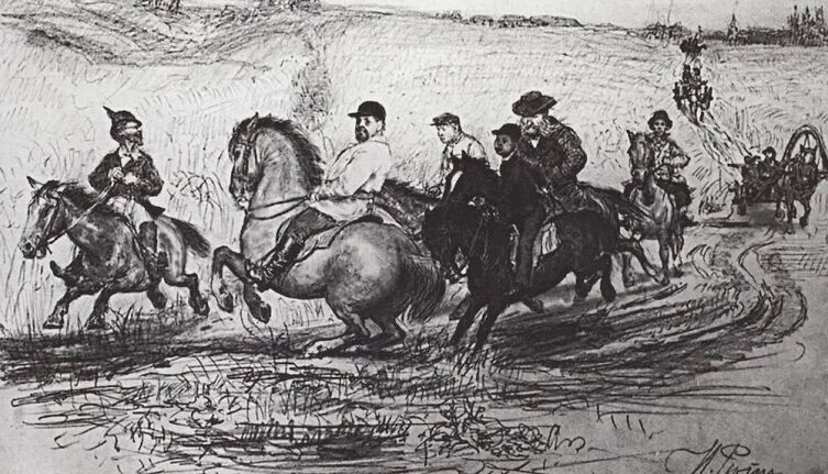     Илья Ефимович Репин «Кавалькада в Абрамцево», 1879 г., общественное достояние
