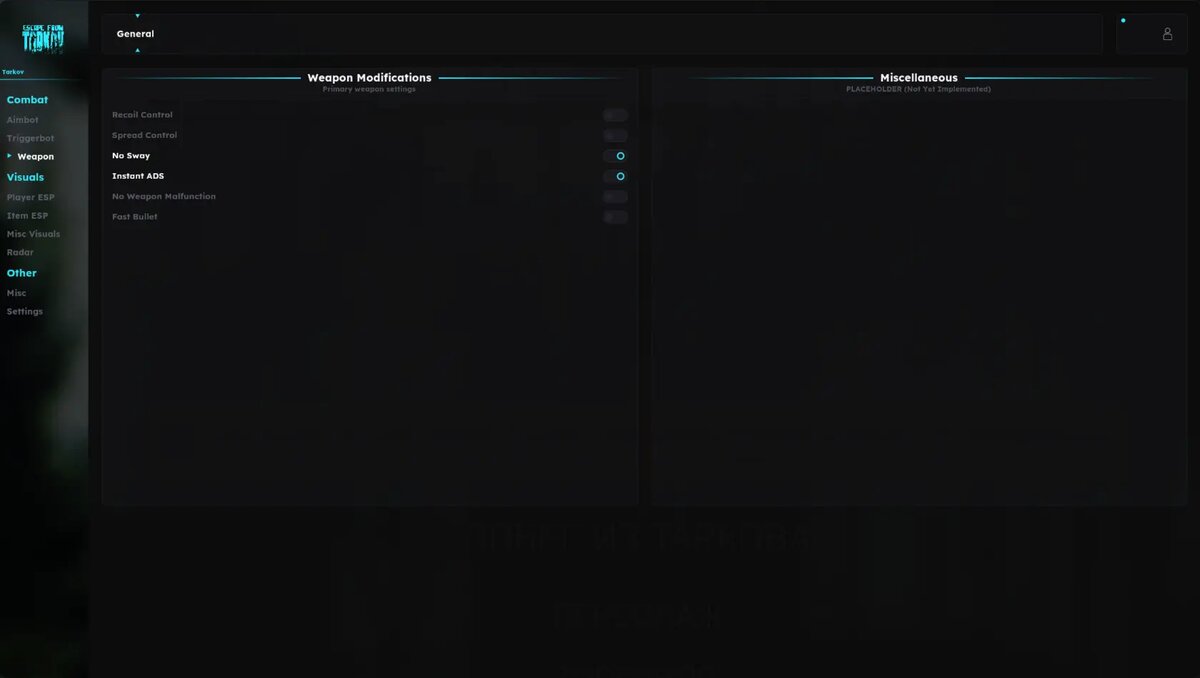 Скриншот чита Next Pro для Escape from Tarkov