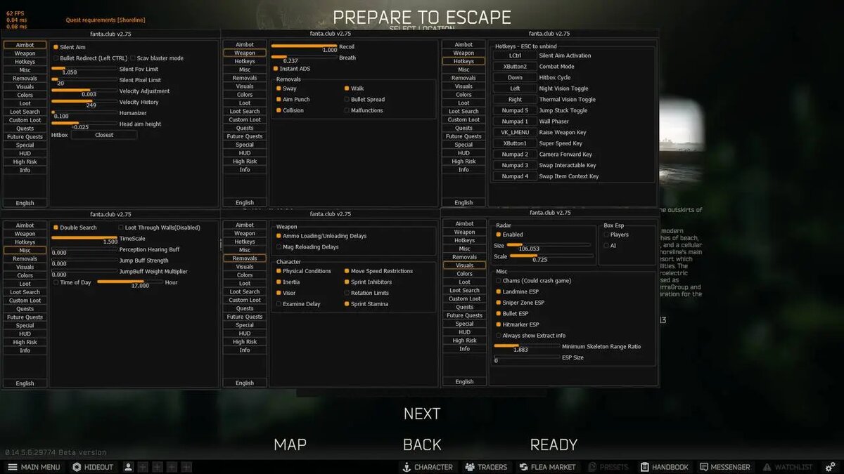 Скриншот чита Fanta для Escape from Tarkov
