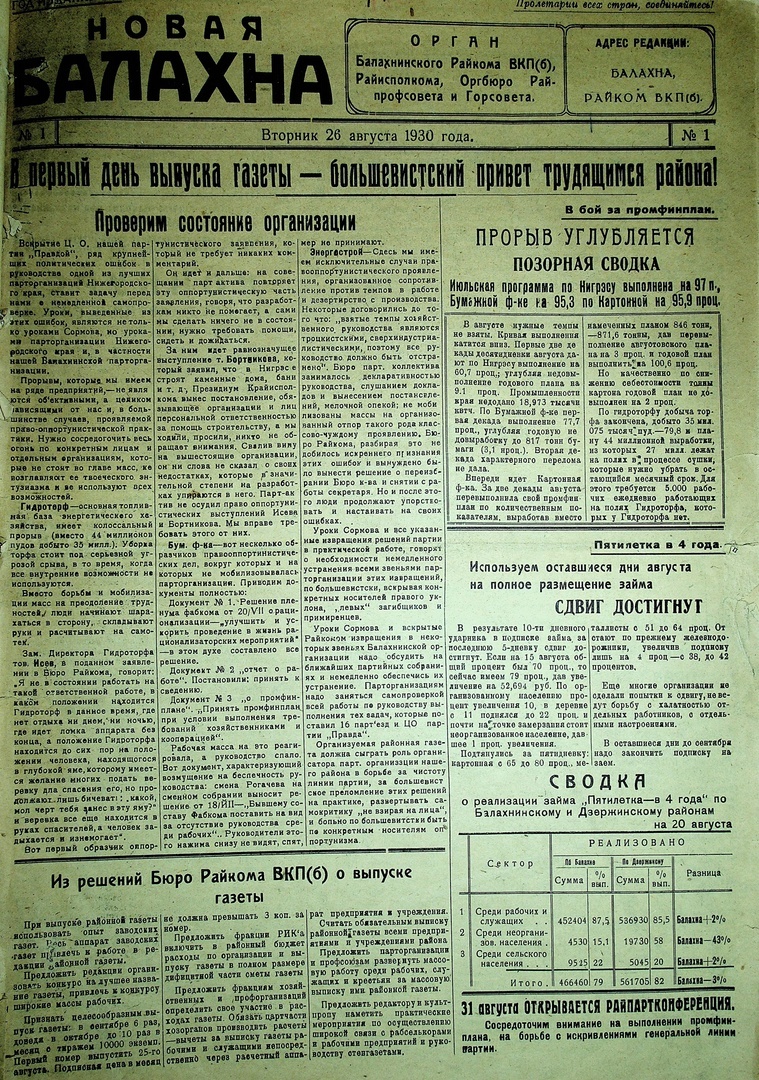 Первая полоса газеты.