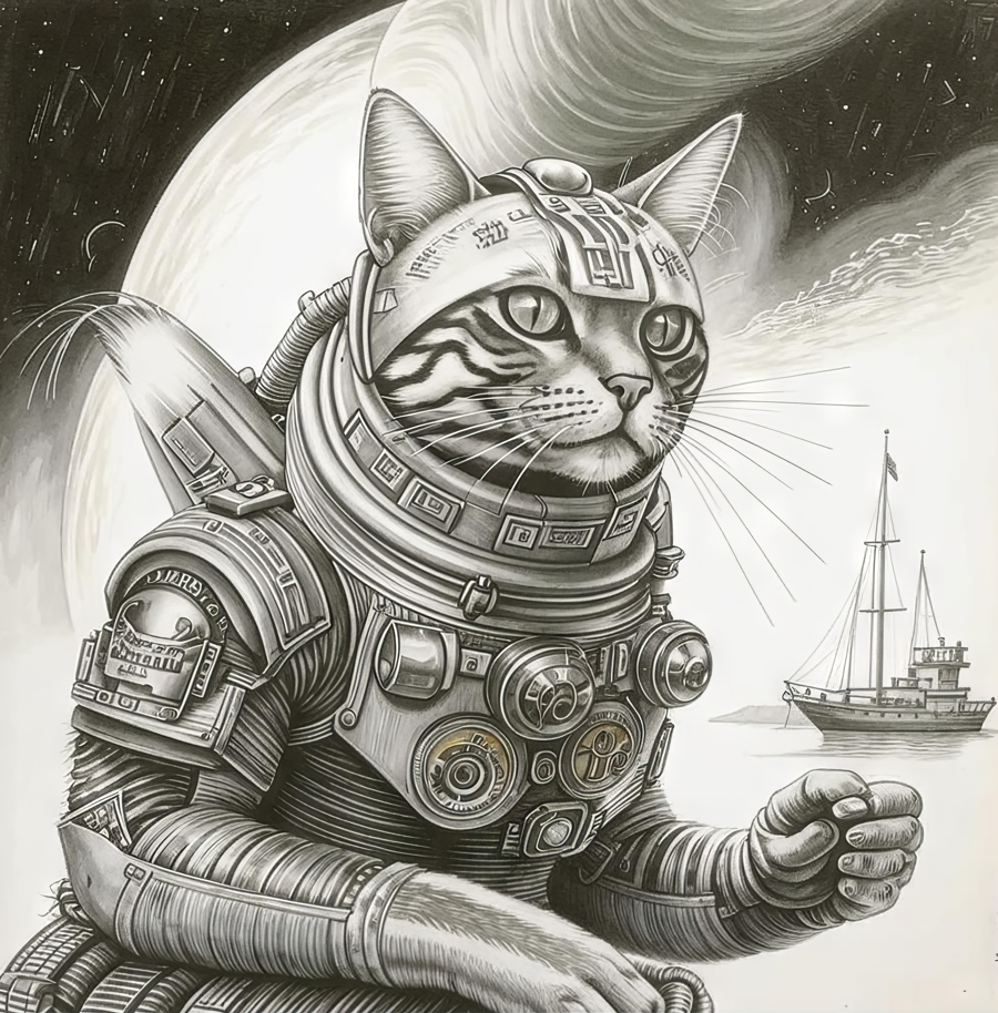 Высокоразвитая цивилизация "Серебристой Мяу". (Иллюстрация Н. Емельяновой в содружестве с GigaChat)