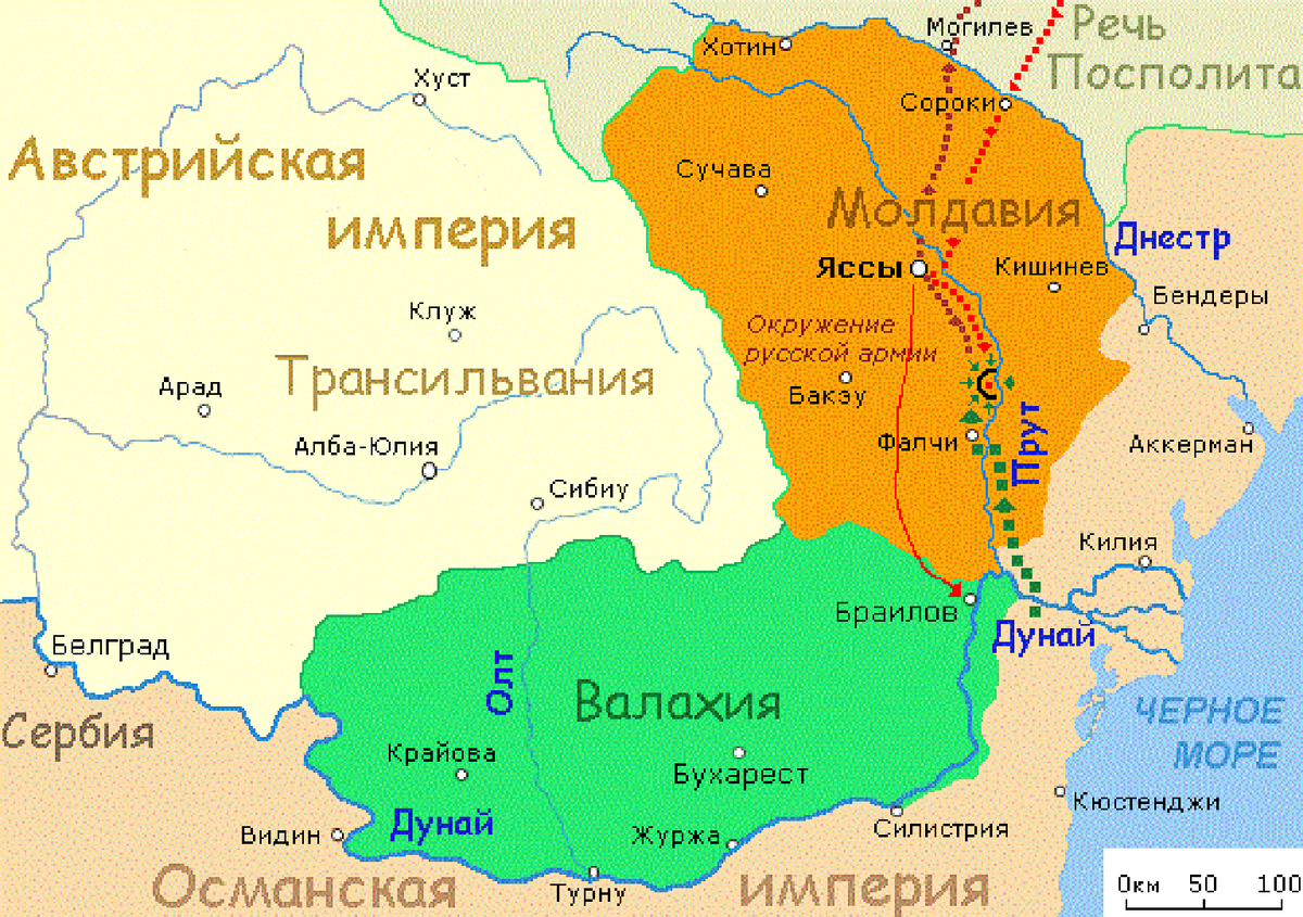 Карта Прутского похода 1711 года