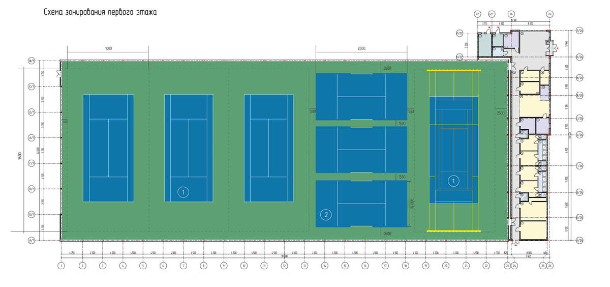 Планировочное решение теннисного комплекса