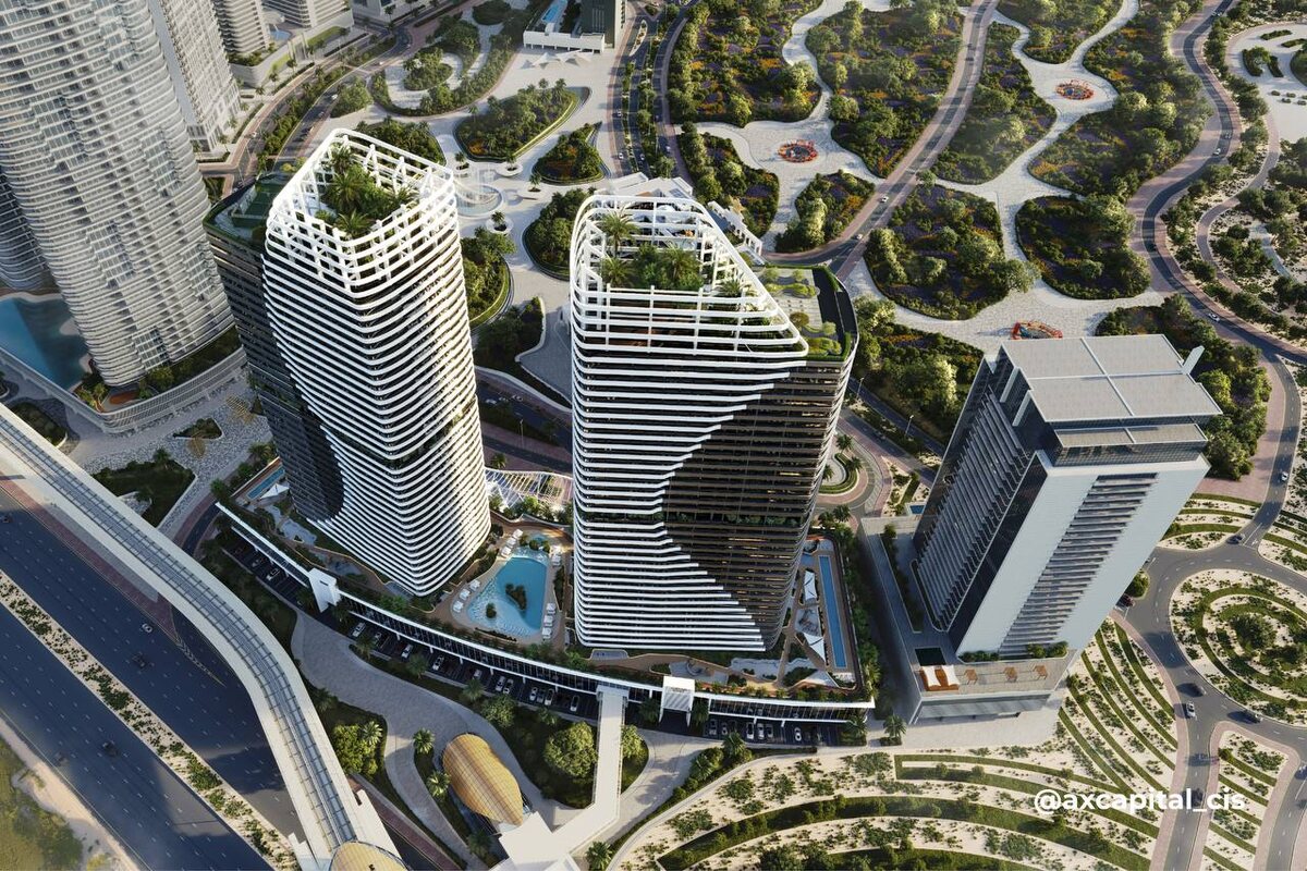 Два небоскреба с общим подиумом