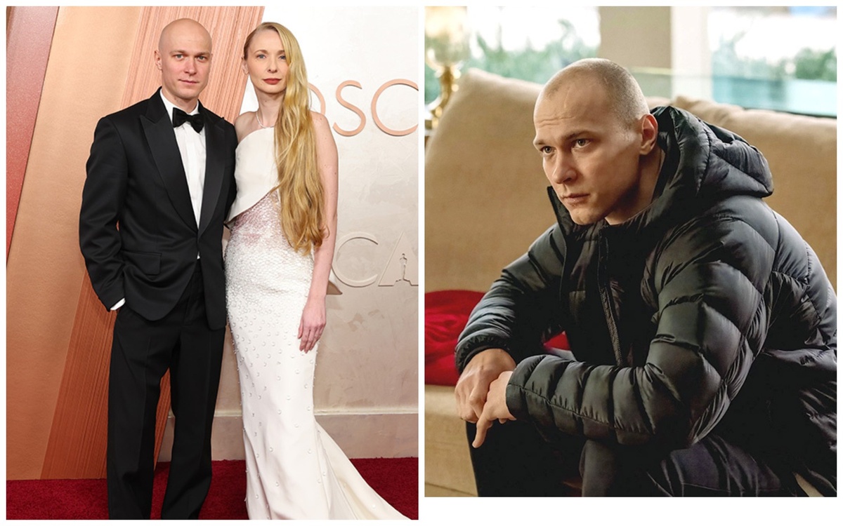 Слева — с супругой на премии "Оскар", справа — кадр из фильма "Анора"
