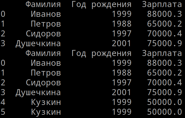 Рисунок 2. Добавление строки с помощью метода append().