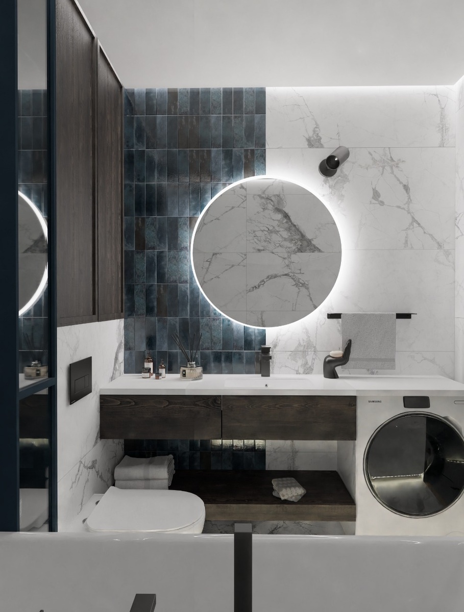 Керамогранит в ванной комнате, проект «Дали Керамика»