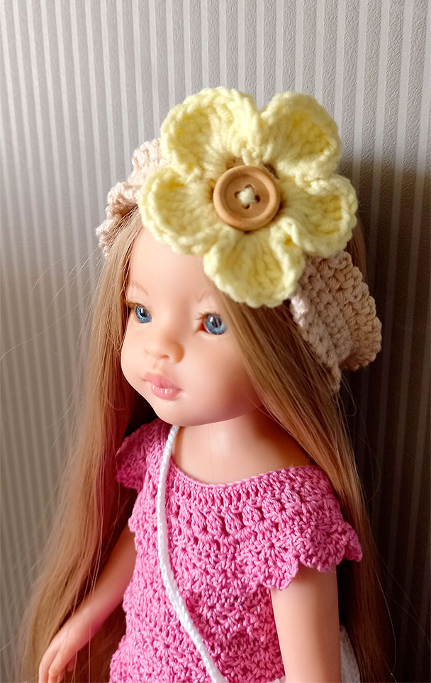 Повязочка столбиками без накида с обвязкой арками из воздушных петель