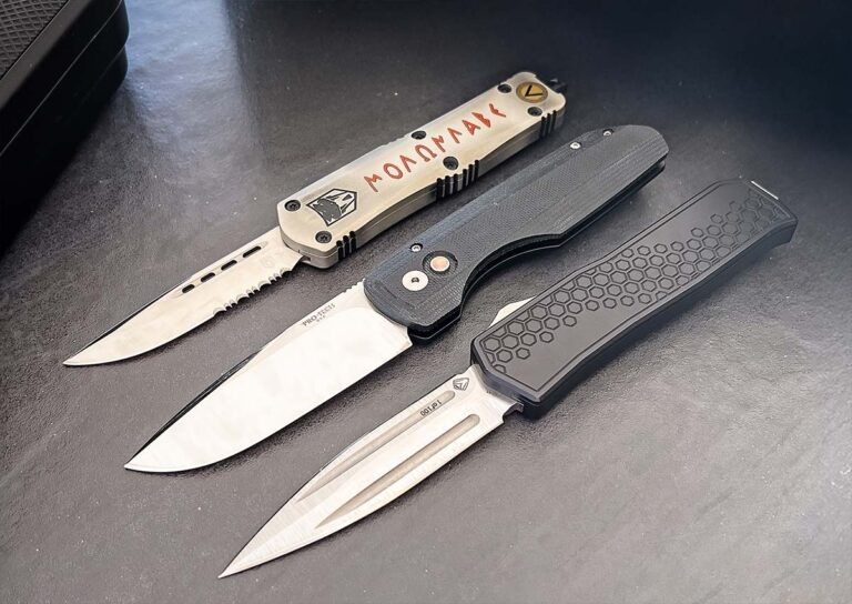 Слева направо: CobraTec Medium FS-3, Molon Labe, Pro-Tech/Vero Engineering Synapse, а также нож Medford MERC-1.