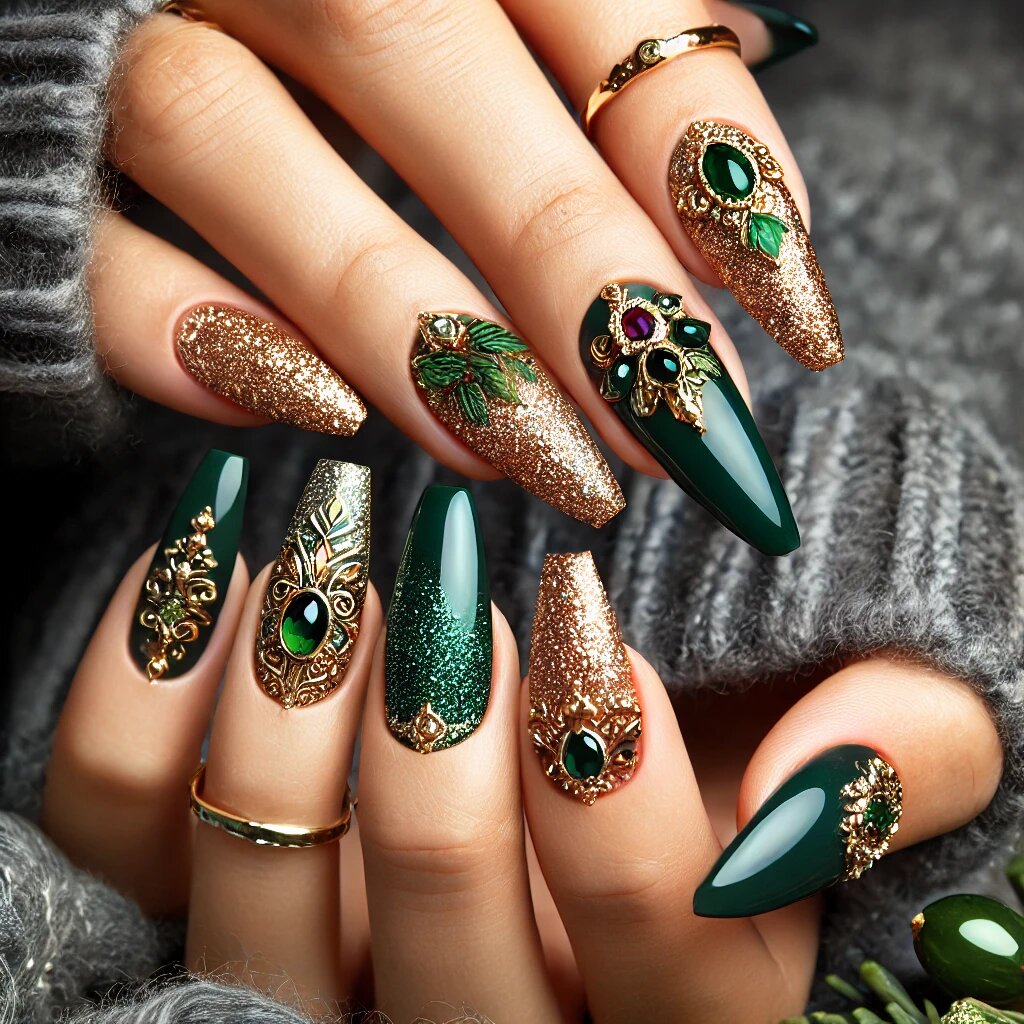 Сочетание глубокого зеленого и золотого оттенков