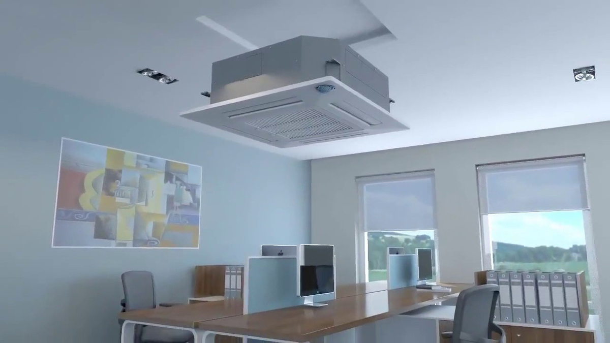 На фото кассетный кондиционер