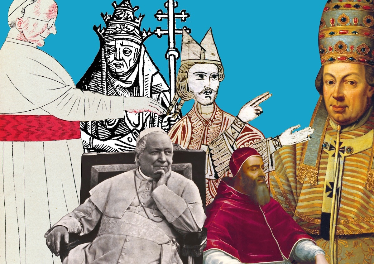 Слева-право: Пий XI, Григорий III, Пий IX, Григорий VII, Климент VII и Пий VI.