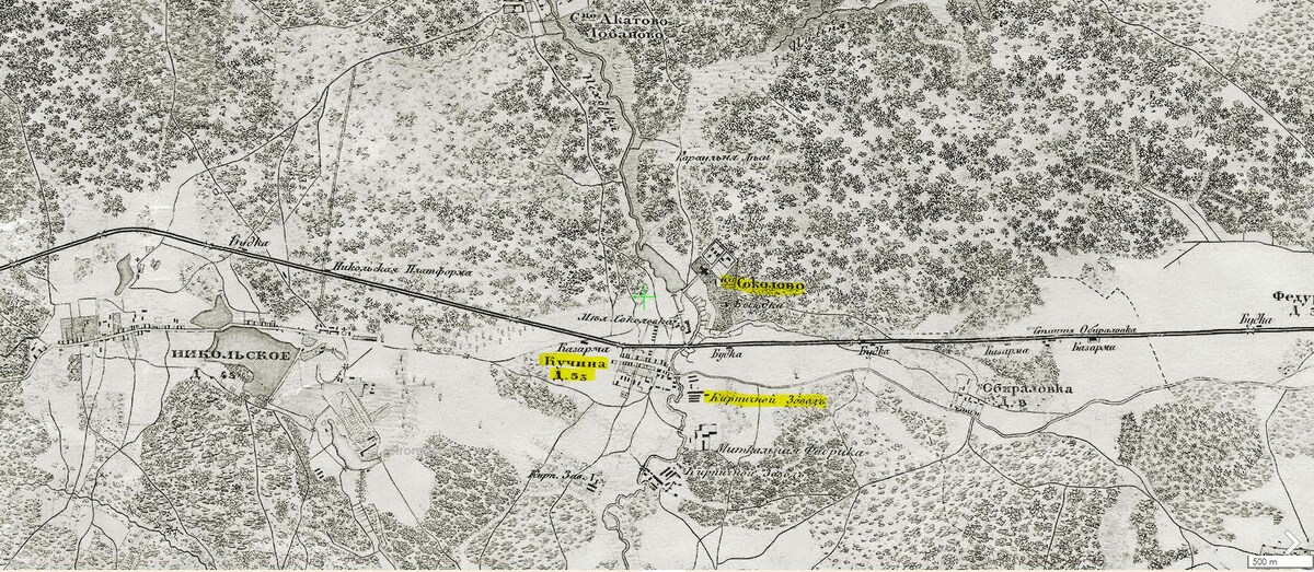 Кучино на карте 1878 г. Фрагмент карты с сайта: retromap.ru