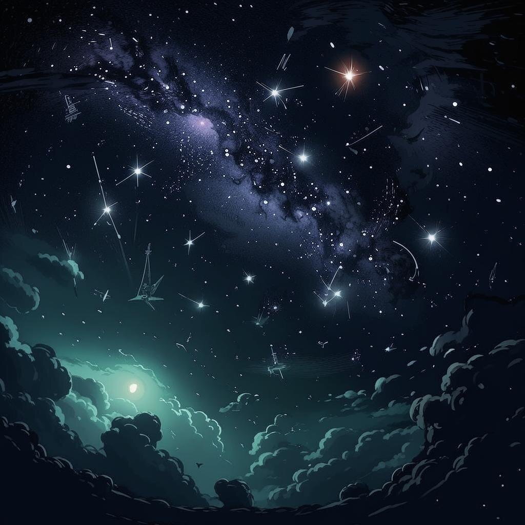 Яркие звезды на ночном небе, с акцентом на созвездия, которые будут особенно заметны в марте 