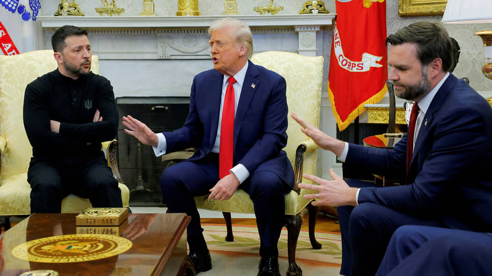 Президент Украины Владимир Зеленский, президент США Дональд Трамп и вице-президент США Джей Ди Вэнс на переговорах в Белом доме 28 февраля 2025 года.📷Фото: Brian Snyder / Reuters