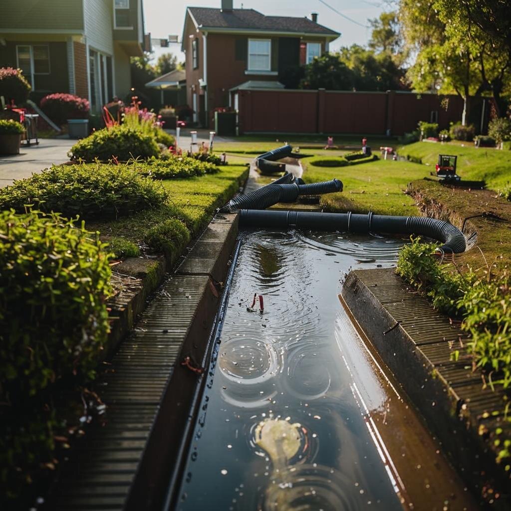 Отвод грунтовых вод с участка. Фото сгенерировано ИИ