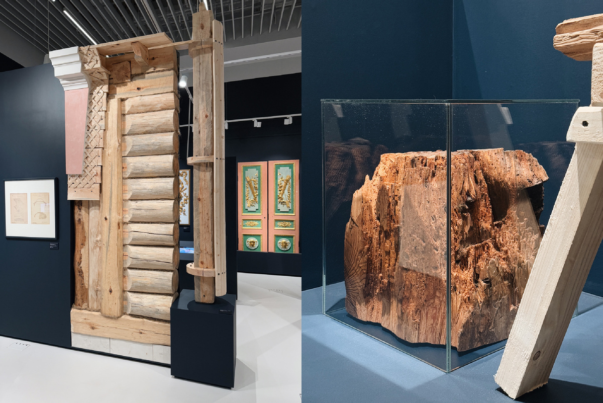 Макет конструкции стены и фрагмент каркаса из сосны