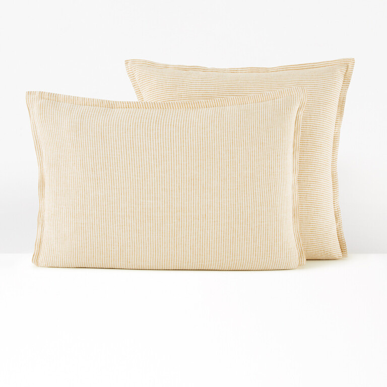 Наволочка в полоску из осветленного льна Limona Jaune
