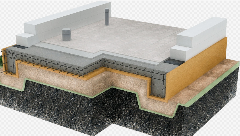 Схема монолитной фундаментной плиты с ребрами усиления под несущие стены