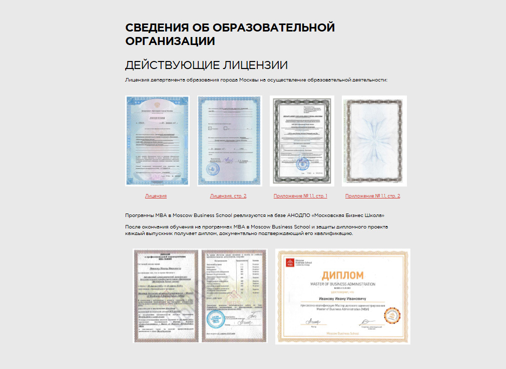 Лицензии школы