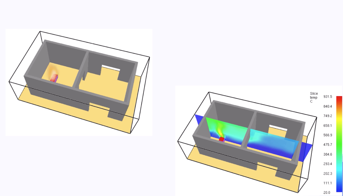 Сценарий 1. Продукты горения поднимаются вверх