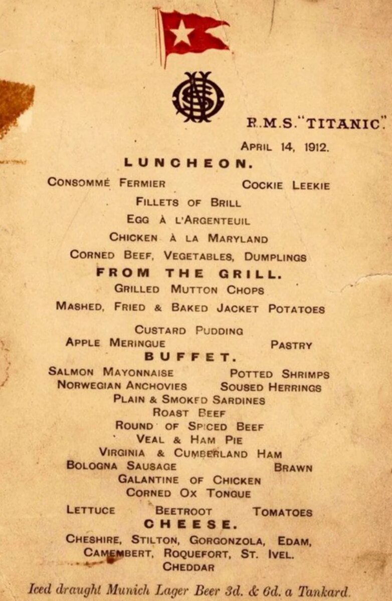 Разные меню из ресторанов во время того самого рейса «Титаника».