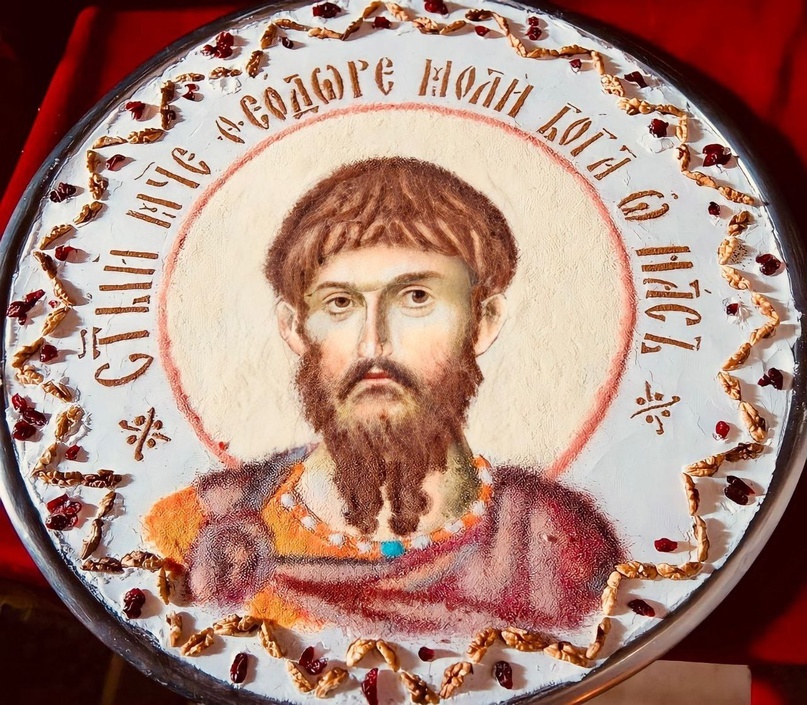 Икона мученика Феодора Тирона, выложенная из колива