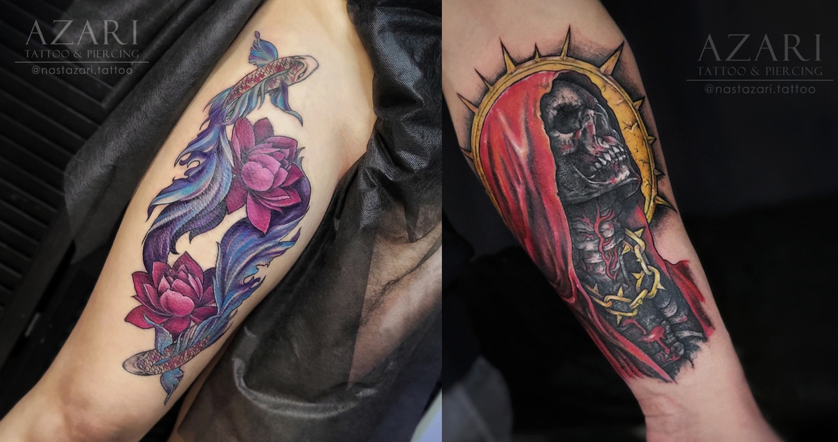 Крутые цветные татуировки. Мастер: Анастасия Азари.