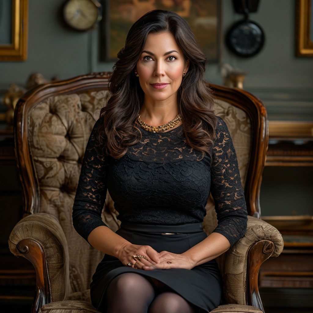 элегантная женщина 45 лет в юбке, ножки , колготки