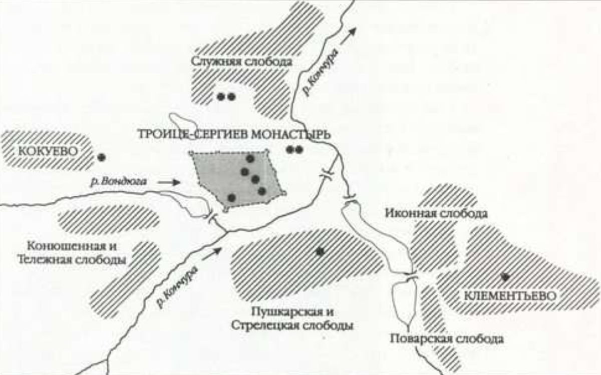 Троицкие слободы в первой половине XVII века. План-схема К. Филимовнова