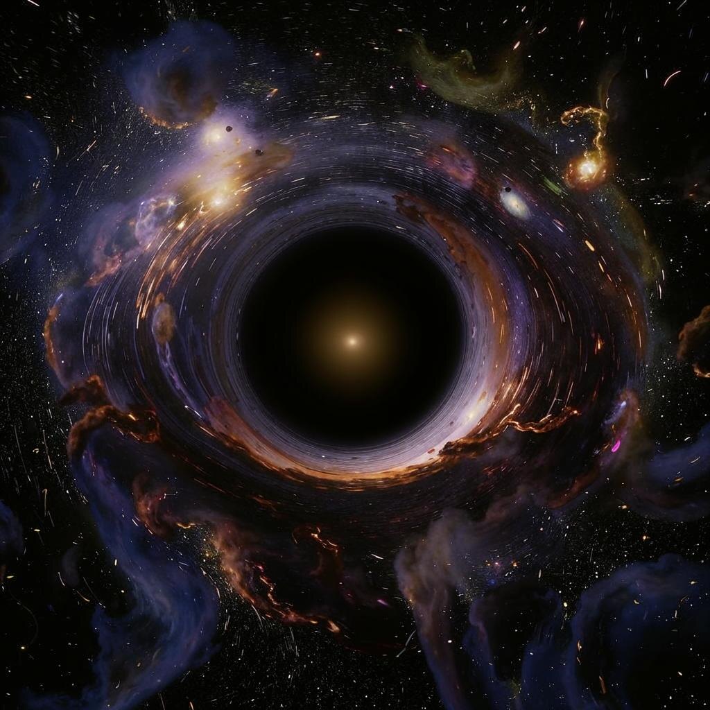 В чёрном-чёрном космосе летит чёрная-чёрная дыра...уууу. Источник - нейросеть.