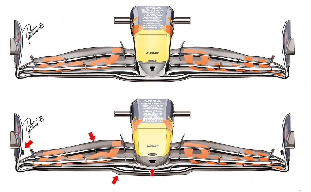 Вверху - исходный вариант переднего обтекателя, внизу - новый