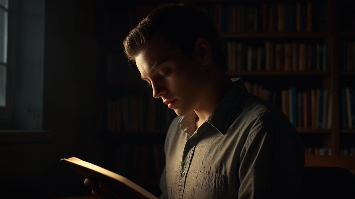 Человек, читающий книгу в полумраке